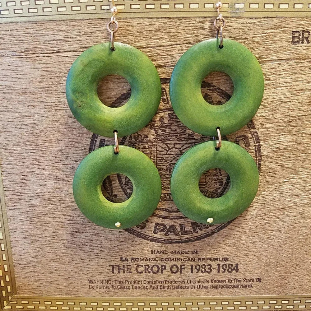 Celestine Earrings | Wood Circular Green Copper